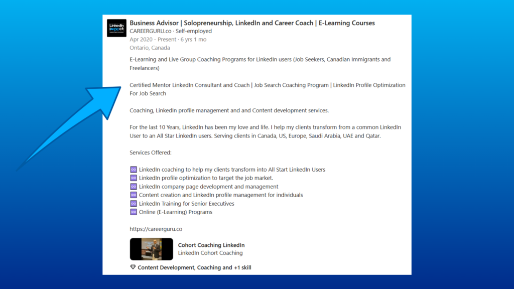 linkedin experience section example