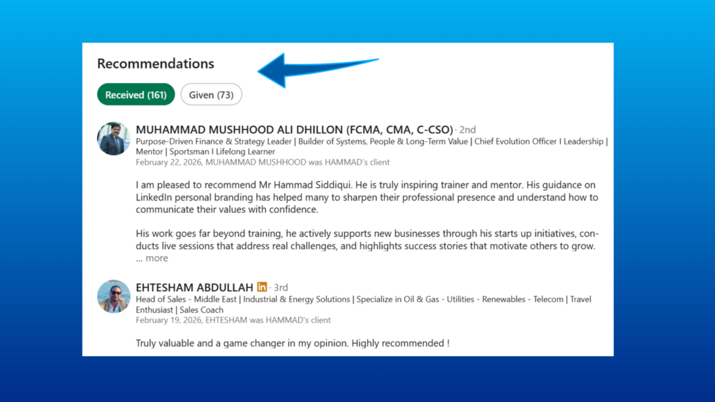 linkedin recommendation section