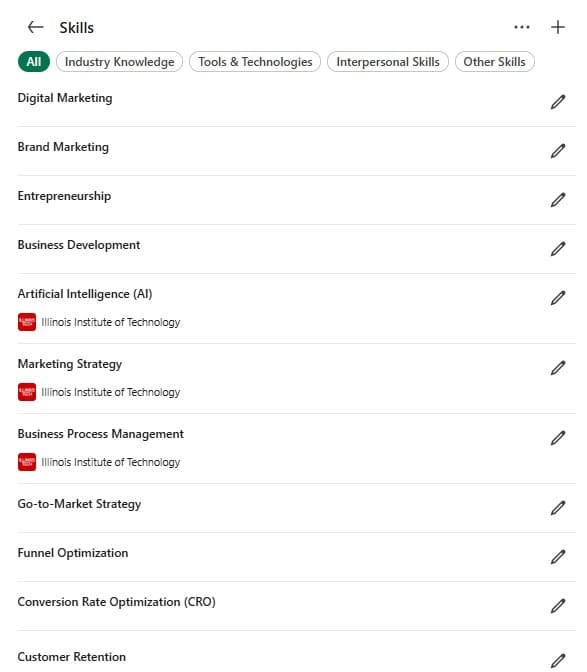 LinkedIn Skills Section