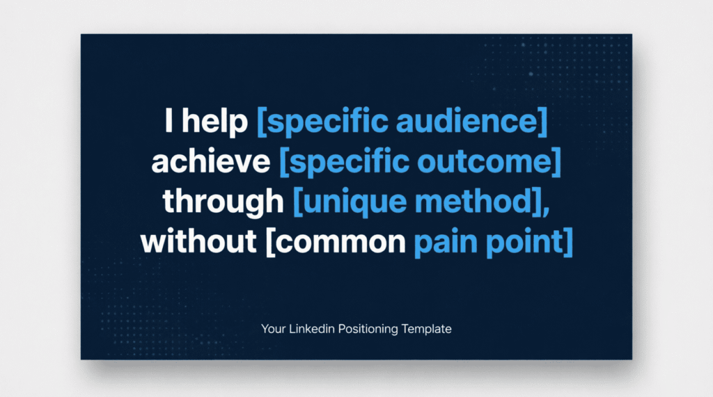 "LinkedIn positioning statement template for coaches showing audience outcome and method formula"